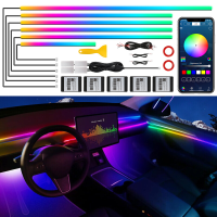 VGETTING Dreamcolor acryl ledstrip voor auto interieur, ondersteunt app bediening, RGB 14 in 1, 175 inch/593 leds neon sfeerverlichtingsset voor auto interieur, ondersteunt muziekritme/looplicht, glasvezel lichtstrip