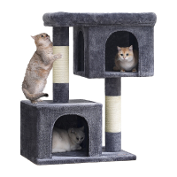 SONGMICS krabpaal, speeltoren 101 cm, XL, huisje voor katten tot 20 kg, groot platform, 2 kattenhuizen, krabpaal, donkergrijs
