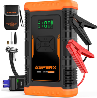 ASPERX jumpstarter powerbank met compressor, 150 PSI, 3000 A autojumpstarter powerbank met LED zaklamp en startkabels, voor 12V motoren en SUV's (tot 10 l benzine of 8 l diesel)
