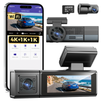 AZDOME M500 3CH 3 Kanal Dashcam mit Dreifachobjektiv, WLAN, 4K+1K+1K, integrierter 64 GB Speicherkarte, Nachtsicht und GPS Tracker