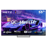 METZ 55 Inch (140 cm) QD Mini LED Google TV, 55MNE8000Z, 144Hz, 4K HDR 10+, 2.1.2 Kanaals Geluidssysteem, Dolby Vision Atmos, Game Mode, Sports Mode met ALLM, VRR, MEMC, Oogzorg, Laag Blauw Licht & Flikkervrij, Google Cast, Spraakbesturing