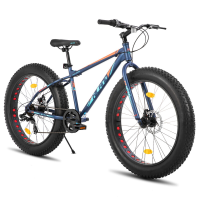 Hiland Roon mountainbike met dikke banden voor heren en dames, mountainbike met Shimano 7 versnellingen en dubbele schijfrem, fiets voor volwassenen en kinderen, blauw, 26 inch