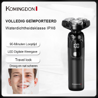 Komingdon scheerapparaat met magnetisch scheeroppervlak, scheerapparaat met digitaal display, accu met lange gebruiksduur, roterend scheerapparaat met drie koppen, dubbelring scheernet, reisvergrendeling, baardtrimmer voor heren