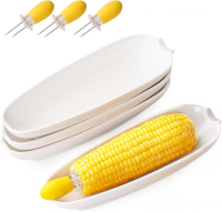 Dafuceramic porseleinen maïskolfhouders 8,8 inch, set van 4 witte maïsschalen met roestvrijstalen maïskolfhouders, 4 stuks, magnetron , vaatwasser  en ovenbestendig
