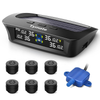 Tymate bandenspanningscontrolesysteem voor campers, bandenspanningsmeter op zonne energie, uitgerust met 6 sensoren, 6 alarmmodi, repeater, met LCD kleurenscherm, 0 87PSI, geschikt voor campers/aanhangwagens/vrachtwagens, TM3C+6TS2+TR5