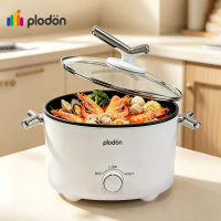 Plodon Verbeterde verdikte snelkook ramenkoker, 2,0 L 1000 W pan met antiaanbaklaag met dubbele vermogensstanden, Compact ruimtebesparende draagbare multifunctionele hotpot, Ideaal voor biefstuk, eieren, noedels, gebakken rijst, pap & soep, Perfect voor s