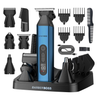 BarberBoss QR 6020 5 in 1 Baardtrimmer   Tondeuse & Bodygroomer   Neus  & Oortrimmer   Draadloos & USB Oplaadbaar   Complete Grooming Set voor Mannen   Blauw