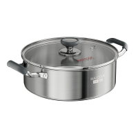 Maxcook 316L roestvrijstalen hotpot siliconen handgrepen gecapsuleerde bodem geschikt voor gas  en inductiekookplaten, 30 cm 6,5 L (met glazen deksel)