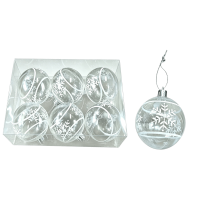 JU7CER 6 stuks kerstballen, 6 cm onbreekbare kunststof kerstballen, kerstballen met sneeuwpatroon, geschikt voor binnen  en buitendecoratie tijdens de kerst en feestdagen