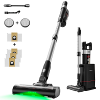 Ochama draadloze stofzuiger, 350 W 28 kPa krachtige zuigkracht, zelfreinigend laadstation, 35 min looptijd, 180° plat liggen, groene led koplamp, 5 laagse filtratie, voor dierenhaar, tapijten en harde vloeren