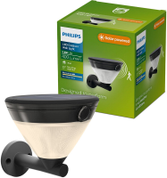 Philips Kyna Solar wandlamp   Zonne energie   Warmwit licht: 2700K   Zwart   Twee lichtstanden   Schemersensor   Bewegingssensor   IP44: weerbestendig   Solar buitenverlichting
