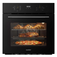 Comfee' Elektrische Inbouwoven, 60 cm, 70 L, 3 kW, Roestvrijstalen Hitte, Grill, Pizzafunctie, AquaClean Stoomreiniging, LED Display met Timer, ECO Modus, Zwart [Energieklasse A] [Energieklasse A]