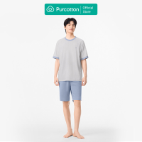 Purcotton Heren Antibacteriële Gebreide Loungewear Shortsset   Antibacterieel & Ademend   Rekbaar & Comfortabel   Thuisontspanning   Zwevend Wolken grijs   Top: 185/104 A; Onderbroek: 185/92 A