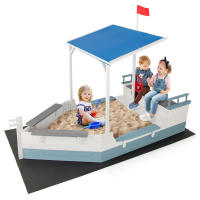 Piratenschip vormige zandbak met overkapping, vlag, stuur en lange bank   Wit