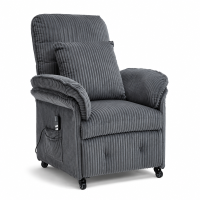 KAUFHOF Elektrische relaxfauteuil met 2 motoren, donkergrijs corduroy | Elektrische relaxfauteuil met onafhankelijk verstelbare rugleuning & voetensteun, 95°–175° kantelbaar, vergrendelbare wielen & 2 zijvakken