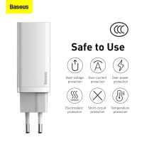 BASEUS GaN2 Lite C+U 65W GaN Schnellladegerät Weiß, kompatibel mit iPhone 18 Serie, iPhone 18 Pro/Pro Max/Duo