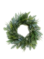 50 Cm bladerkrans met mini dennenappels en witte bessen natuurlijk materiaal: dennenappels