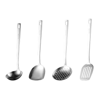 Maxcook 4 delige roestvrijstalen keukengereiset, inclusief wokspatel, gaatschep, soeplepel, schuimlepel, kookgereedschap met lange handgreep en ophanggat, vaatwasmachinebestendig voor wok & dagelijks koken MCCU1569
