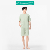 Purcotton Heren Antibacteriële Gebreide Loungewear Shortsset   Antibacterieel & Ademend   Rekbaar & Comfortabel   Thuisontspanning   Lichtgrijs Groen   Top: 180/100 A; Onderbroek: 180/88 A