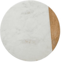 Draaiende serveerschaal Secret de Gourmet   Witte marmer en mango hout, 30 cm