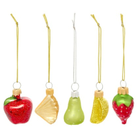 Feeric set van 5 glazen fruitkersthangers   6 cm