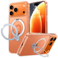 TORRAS Ostand Spin serie Telefoonhoesje iPhone 17 Pro Max   Transparant, Hoog Transparant Zonder Geel Worden, Versterkte 360° Draaibare Standaard, Schokabsorberend, Lange Levensduur en Goede Prijs Kwaliteit Verhouding