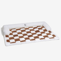 FUNNYFUZZY knusse huisdiermat met crèmekleurige vierkante print, meubelbeschermhoes, maat S, bruin