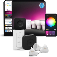 Philips Hue starterkit   wit en gekleurd licht   1 Bridge Pro   3 lampen GU10 400 lumen   1 dimmer switch