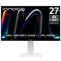INNOCN CB27U1 27 inch 4K UHD monitor, 3840×2160 IPS, 120 Hz, HDR500, FreeSync, PIP & PBP split screen, USB C 90 W PD, HDMI DP poorten, in hoogte verstelbaar, wit, laptopkleur Apple thuis kantoor