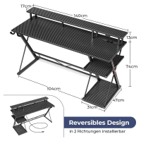 Seven Warrior recht gamebureau met CPU houder   140 cm   koolstofvezelzwart