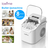 LOEFME ijsmachine, kogelijsblokjes, 12/Q, ijsproductiecapaciteit 12 kg/24 h, maakt 9 ijsblokjes elke 6 13 minuten, twee ijsblokjesformaten S/L, automatische reinigingsfunctie, 0.8 L watertank, wit, Europese standaard.