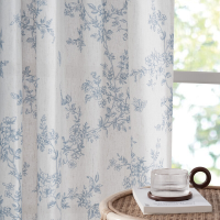 PONY DANCE Bloemgordijnen voor de woonkamer, halfdoorzichtige linnen gordijnen met botanische wijnrankprint, met lussen en roedezak, natuur geïnspireerde woondecoratie, 2 panelen, B132 x L220 cm, blauw