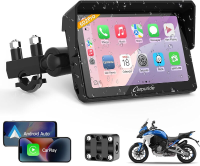 CARPURIDE W502PRO voor motorfiets CarPlay en Android Auto en dubbele Bluetooth   5 inch waterdicht gps navigatiescherm voor motorfiets, muziek delen, intercom, equalizer, lichtsensor, kompas, barometer [zomerdeals   met levering de volgende dag]