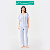 Purcotton Dames AirySoft Hydrofiele Katoenen Loungewear Set   Lange Onderbroek Stijl   Huidvriendelijk, Rustgevend & Casual Stijl   Zomer Oceaanwereld   Top: 160/84 A; Onderbroeken: 160/68 A