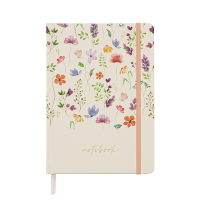 Jubiluu A5 notitieboek met harde kaft en gelinieerde pagina's   96 vellen (100 g offsetpapier), bladwijzer en elastische band   klassiek crèmekleurig gelinieerd schrijfboek voor schrijven, school, kantoor en cadeaus   pastelkleurig bloemenveld