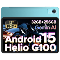 DOOGEE Tab E3+ Android 15 tablet, 12 inch FHD+, met sim kaartsleuf, Helio G100 octa core AI, 90 Hz gaming, 32 GB+256 GB/2 TB, 8800 mAh, 7,5 mm ultra dun, vier luidsprekers, Face ID, blauw
