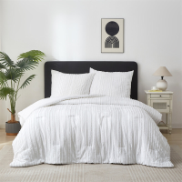 Meeallhome katoenen satijnen dekbedset als alternatief voor dons, verticaal gewatteerd streeppatroon, 2 delige beddengoedset, dekbed 140 × 200 cm, kussensloop 65 × 65 cm, wit