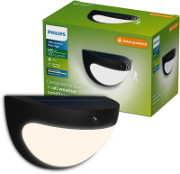 Philips Swyn Solar wandlamp   Zonne energie   Warmwit licht: 2700K   Zwart   Twee lichtstanden   Schemersensor   Bewegingssensor   IP44: weerbestendig   Solar buitenverlichting