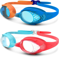 OutdoorMaster Kinderzwembrillen 2 pack   Snelsluitbare verstelbare zwembrillen voor kinderen, oranje & blauw + blauw & rood