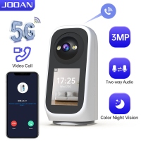 JOOAN 5 G wifi beveiligingscamera voor binnen met scherm 2K 360° PTZ bewakingscamera met stekker IP camera voor thuis voor baby en ouderen SD kaart cloudopslag bewegingsdetectie automatisch volgen tweerichtingsvideo, nachtzicht in kleur