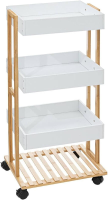 5Five Natureo Bamboe Trolley   Wit, 4 laags, 40 x 30 x 87 cm