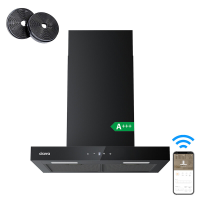 Ciarra recirculatie afzuigkap 60 cm, Wi Fi & app aanraakbediening, 650 m³/u, wandmontage, 4 snelheden met boostfunctie, zwarte aluminiumfilters, energieklasse A+++