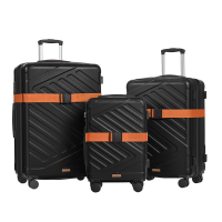 JOYFURNOS 20+24+28 inch 3 delige harde kofferset, zwart ABS uitbreidbare reiskoffers met TSA sloten & zwenkwielen