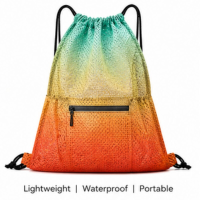 Meshes trekkoordtas met ritsvak rugzakken outdoor sport fitness tassen gymapparatuur opbergtas duurzame mesh sportorganizer, gradiënt oranje