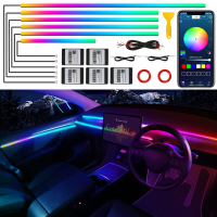 VGETTING acryl ledstripverlichting voor auto interieur met droomkleuren en draadloze app, RGB 10 in 1 met 445 cm neon sfeerverlichtingssets voor auto's, glasvezel ledstrips met dynamische looplichteffecten en muzieksynchronisatie voor auto