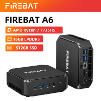 Firebat Mini PC A6 AMD Ryzen 7 7735HS | Radeon 680 M | 16 GB RAM, 512 GB SSD | Dubbele M.2 Slots, driemonitor ondersteuning, wifi 6   compacte, stille desktop voor thuis, kantoor en gaming