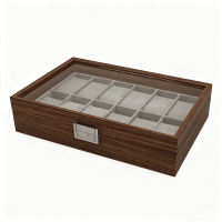 JU7CER Retro horlogebox, binnenkant grijs Horloge Opbergdoos, Unisex Horloge Display & Opbergkoffer, Ideaal Cadeau voor Horlogeliefhebbers 12 vaks