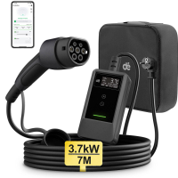 Dé EV oplader met app, 3,7 kW 7 m enkelfasig, 6–16 A Type 2 EV oplaadkabel wifi, thuisauto oplader met lcd scherm, EV oplader voor Model Y/3, ID.3/4, EX30 en andere EV's/PHEV's, zwart