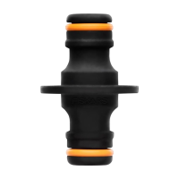 Fiskars Slangkoppeling 2 weg, voor slangen met verschillende diameters, voor alle soorten en maten slangkoppelingen, universele maat, 16 g, zwart/oranje, 1027068