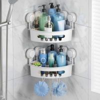 TAILI Zuignap Hoek Doucherek, Badkamerplank Opbergmand Wandmontage Organizer voor Shampoo, Conditioner, Plastic Rek voor Keuken & Badkamer, Boorvrij Verwijderbaar (2 Stuks)
